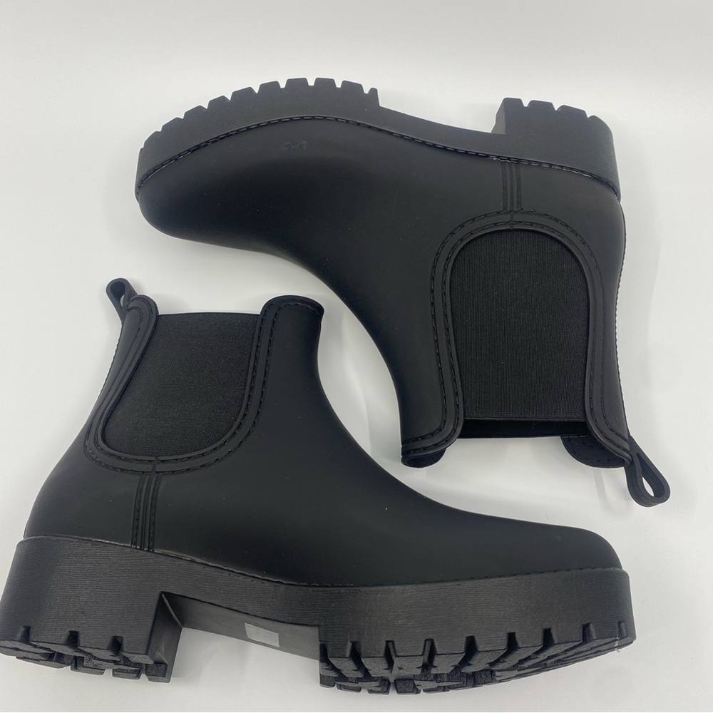 Jeffrey Campbell chunky platform slip on cloudy rain Chelsea boots black 10